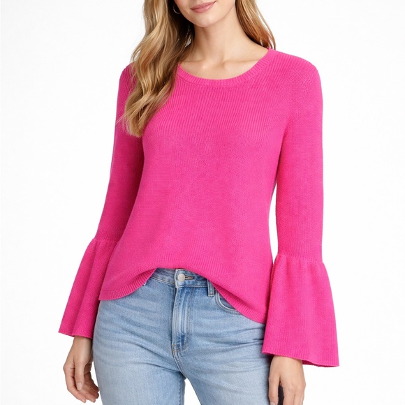 Minnie Rose Sweaters - NWT MINNIE ROSE Vibrant Pink Shaker Knit Bell Sleeve Cotton Cashmere Sweater L